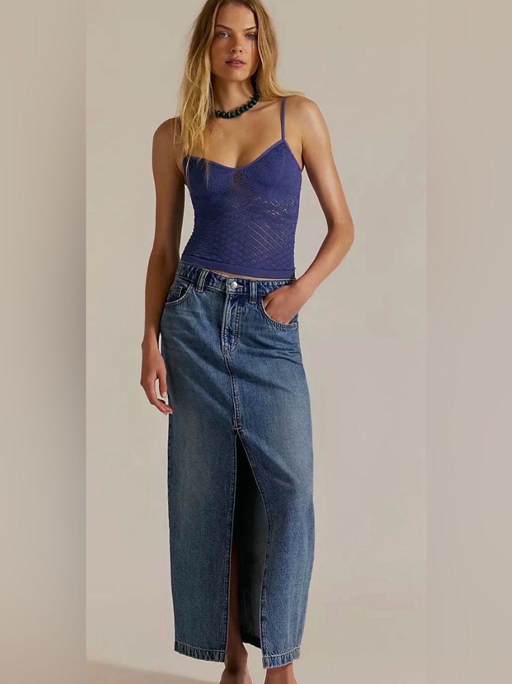 Free People Nothing Better Denim Maxi Skirt